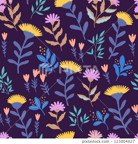 Seamless pattern with cute gentle doodle flowers. Feminine romantic print for scrapbooking and textile.  123804827