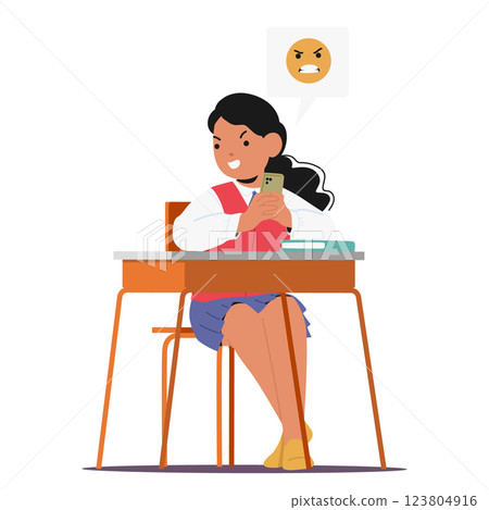 Schoolgirl character using cyber bullying to send hate reaction for classmates in social media Schoolgirl character using cyber bullying to send hate reaction for classmates in social media 123804916
