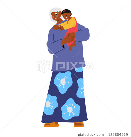 Elderly grandmother carrying little toddler grandson on hands isolated on white background 123804919