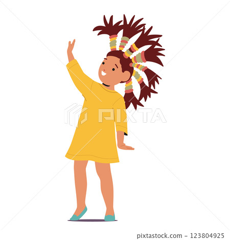 Cute pretty schoolgirl cartoon character with funny palm hairstyle on head isolated on white 123804925
