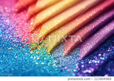 A vibrant arrangement of rainbow-colored glitter pencils, placed diagonally, covered in shimmering glitter particles A vibrant arrangement of rainbow-colored glitter pencils, placed diagonally, covered in shimmering glitter particles 123804968