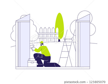 Garden shed installation abstract concept vector illustration. 123805070