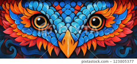 Vibrant and colorful owl illustration with intricate patterns and striking details. Vibrant and colorful owl illustration with intricate patterns and striking details. 123805377