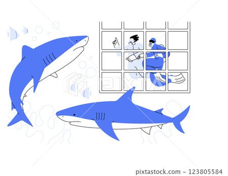 Diving with sharks isolated cartoon vector illustrations. 123805584