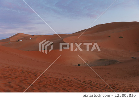 Sand dunes in the Sahara Desert, Merzouga, Morocco 123805830