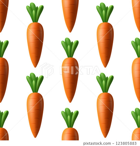 Vector Carrot Seamless Pattern. Fresh Orange Carrots with Green Leaves on White Background. Healthy Vegetable Background. Repeating Carrot Pattern for Wrapping Paper, Textile, Wallpaper 123805883