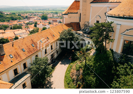 View from above of the castle courtyard in Mikulov in the Czech Republic View from above of the castle courtyard in Mikulov in the Czech Republic 123807590