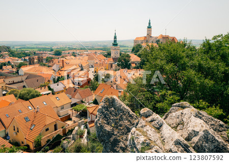 Panoramic view of the summer town of Mikulov na Moravia 123807592