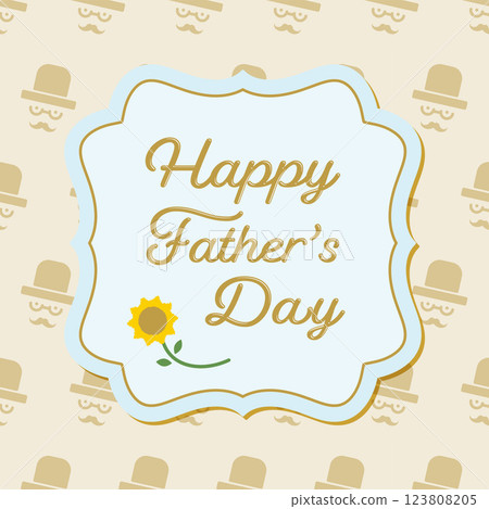 Father's Day lettering, sunflowers, and a stylish blue frame and background pattern 123808205