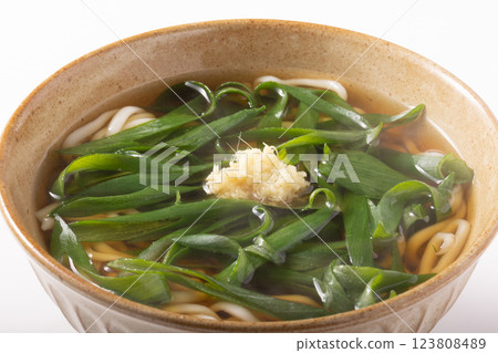Kujo leek and soba noodles Kujo leek and soba noodles 123808489