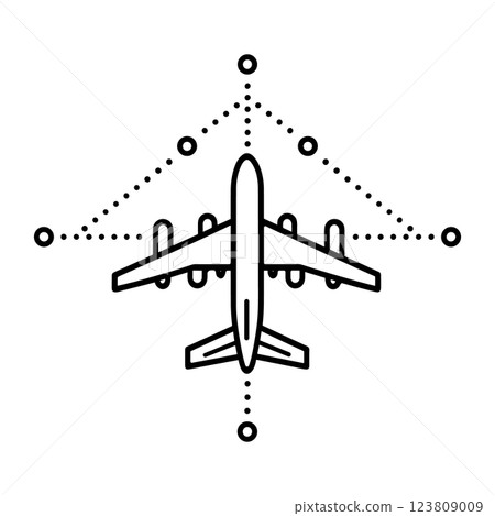 Airplane flight route icon in flat outline design style. Air navigation system, simple vector illustration 123809009
