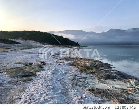 Lake Usori and Gokurakuhama Beach in the early morning Lake Usori and Gokurakuhama Beach in the early morning 123809442