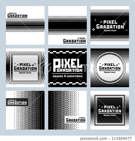 Simple pixel art illustration set - black to transparent (white) gradation - square 123809477