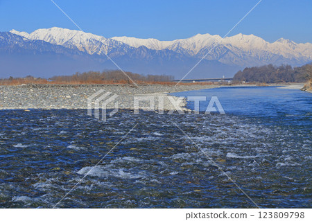 初春的安曇野：西川與北阿爾卑斯 123809798