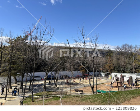 Construction work is progressing towards completion of Mizuho Stadium in Nagoya 123809826