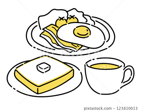 培根雞蛋早餐套餐插畫（黃色） 123810013