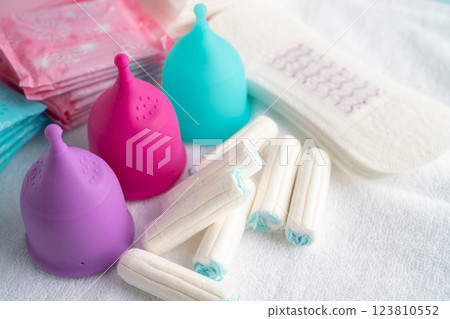 Sanitary hygiene set for woman menstrual period cycle protection. Sanitary hygiene set for woman menstrual period cycle protection. 123810552