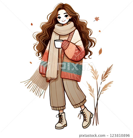 girl with cup of coffee  123810896