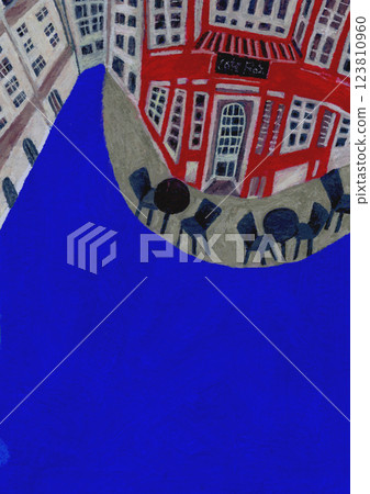一家歐洲咖啡館的油畫棒插圖 一家歐洲咖啡館的油畫棒插圖 123810960