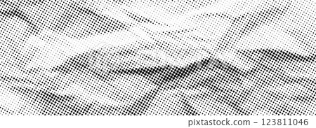 Crumpled paper halftone texture. Old creased paper page wallpaper. Dotted rough wrinkled background. Comic pop art grainy overlay. Aged damaged gritty page in cartoon style. Vector crumpled surface 123811046