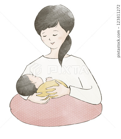 母乳哺育的婦女和嬰兒喝母乳 123811272