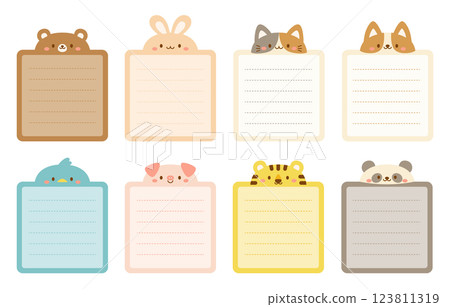 Set of cute animal square memo paper in light pastel colors 123811319