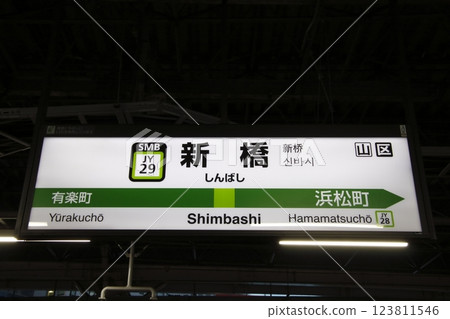 [JY29] Shimbashi Station (Yamanote Line: Station sign) 123811546