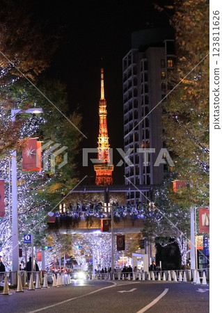 Tokyo City Street with Iconic Tower During Festive Night Dec 5 2024 123811626