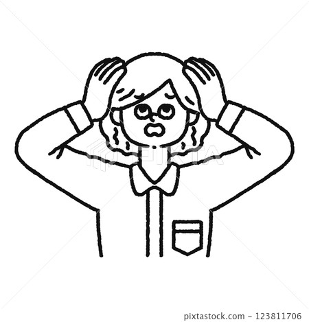 女人抱著她的頭線描 123811706