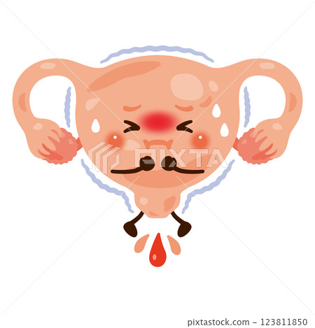 Character illustration of a bleeding uterus 123811850