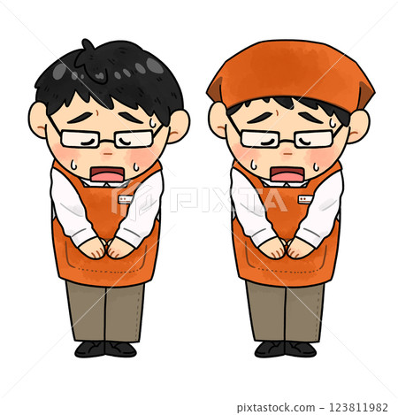道歉_要求_男店員低頭[橘色圍裙] 123811982