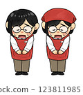 Apology_Request_Bowing female store clerk [red apron] 123811985