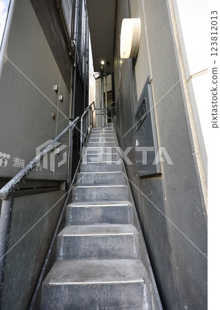 Urban Exterior Staircase Leading to Elevated Entry, Tokyo Dec 5 2024 123812013