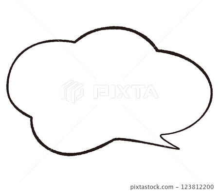Simple speech bubble in a line drawing style, four fluffy cloud shapes, flowing tail right, black and white Simple speech bubble in a line drawing style, four fluffy cloud shapes, flowing tail right, black and white 123812200