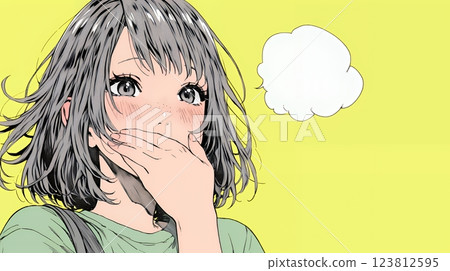 A young woman is so embarrassed by her mistake that she instinctively covers her mouth with her hand 123812595