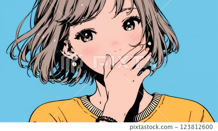 一名年輕女子因自己的錯誤而感到十分尷尬，她本能地用手摀住了嘴 123812600