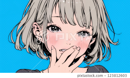 A young woman is so embarrassed by her mistake that she instinctively covers her mouth with her hand 123812603
