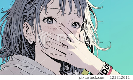 A young woman is so embarrassed by her mistake that she instinctively covers her mouth with her hand 123812611