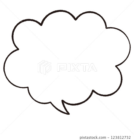 簡單的語音泡泡，手繪線條風格，四條蓬鬆的雲形尾巴指向右邊，黑白 123812732
