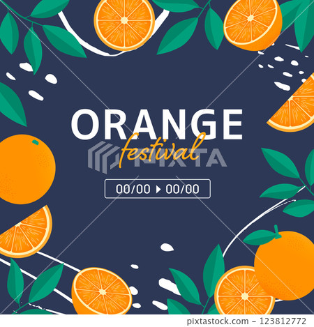 Orange watercolor frame_navy_with text 123812772