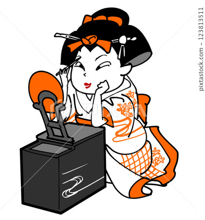 Maiko putting on makeup in front of the mirror Maiko putting on makeup in front of the mirror 123813511