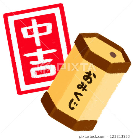 Simple illustration, crayon touch, fortune slip Simple illustration, crayon touch, fortune slip 123813533
