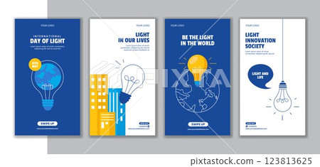 International Day of Light Social Media Stories Template with Cartoon Illustration International Day of Light Social Media Stories Template with Cartoon Illustration 123813625