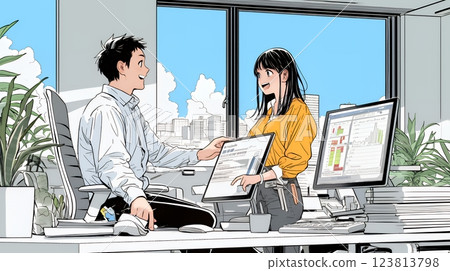 OJT：經理在辦公室指導下屬（初級員工） 123813798