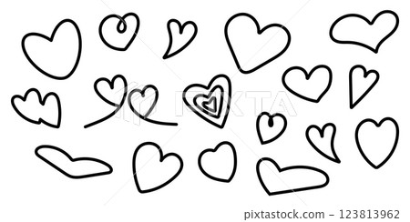 Heart outline set with thick lines, hand-drawn vector Heart outline set with thick lines, hand-drawn vector 123813962