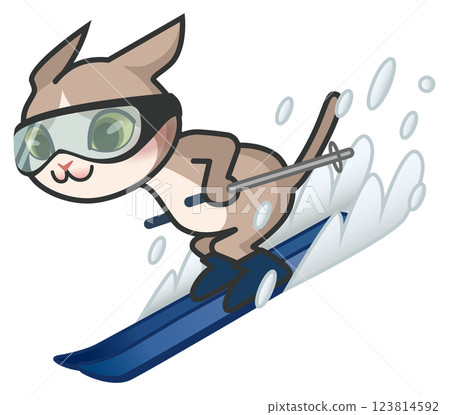 Skiing cat character 123814592