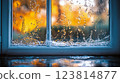 Rainy window reflection water droplets 123814877