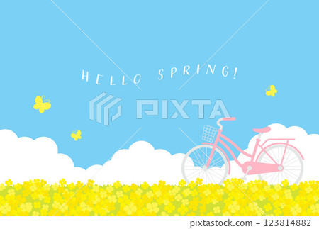 Landscape with rapeseed field and bicycle - background illustration 123814882