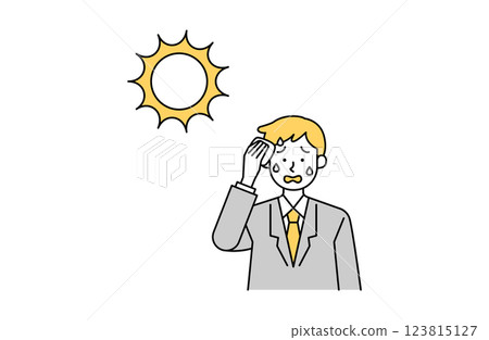 向量圖：一位男性上班族在烈日下流汗 上班族 簡單 夏天 123815127