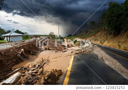 Landslide due to heavy rain 123815251
